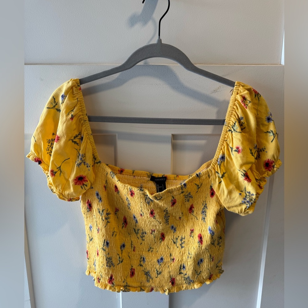 Forever 21 Yellow Floral Crop Top